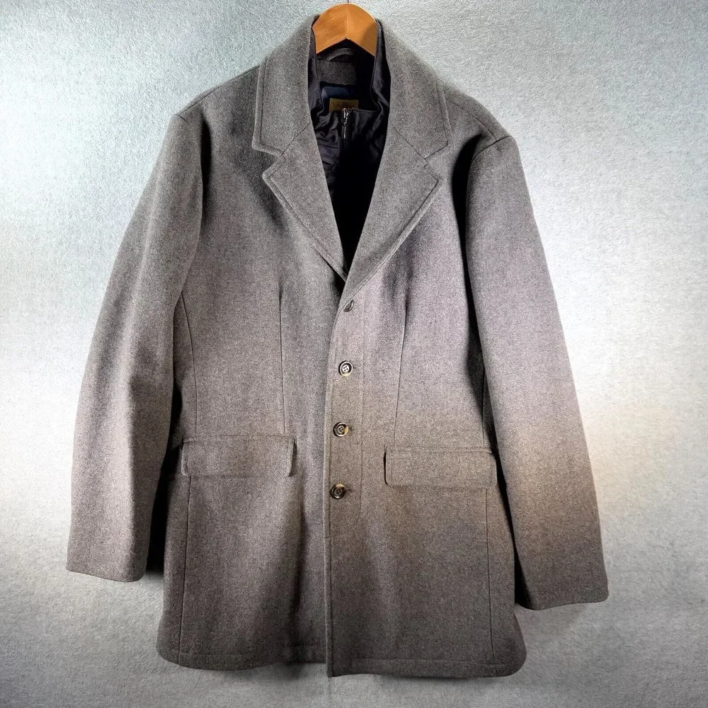Tre Vero Wool Coat Men's XL Gray Inner Placket Front Notch Lapel Single Breasted